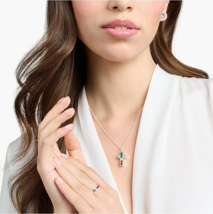 Produktbild Thomas Sabo Kette Kreuz bunte Steine silber (925er Silber, 40 - 45 cm)
