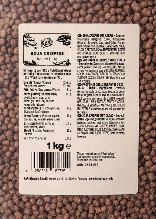 Nährwerte und Zutaten KoRo Soja Crispies mit Kakao (1000 g)