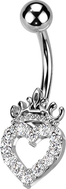 Produktbild Star Piercing Banane silber mit Kugel Herz und Krone Kristalle silber (Chirurgenstahl 316L, Messing)