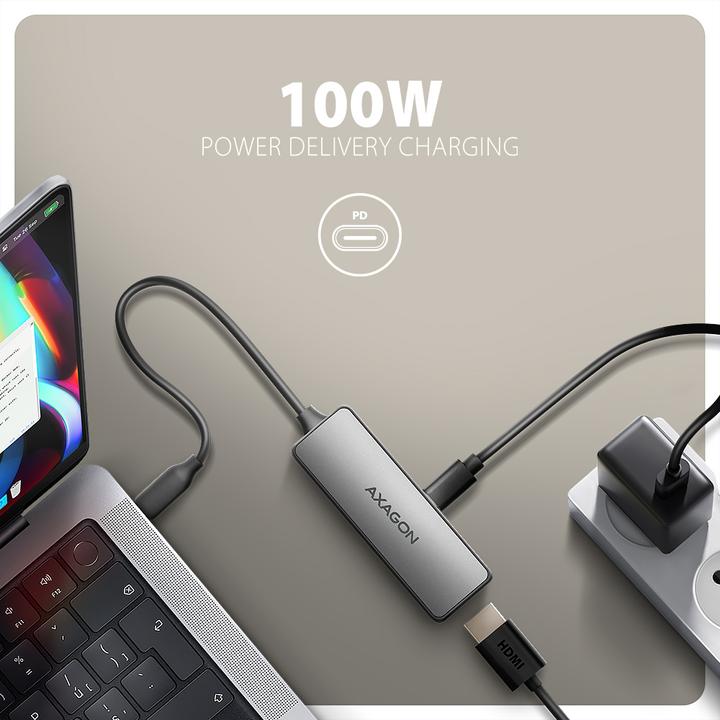 Produktbild Axagon RVC-HI8KPD, USB-C -> HDMI 2.1 redukce / adaptér, 8K/60Hz, 4K/144Hz, HDR10+, PD100W (USB Typ-C, 7.90 cm)