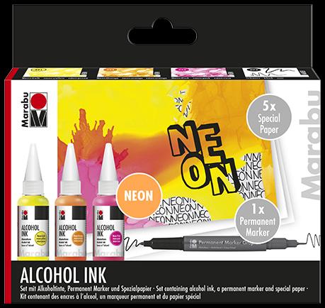 Image du produit Magni Marabu 1216000000102 - Set d'encre à alcool Neon avec 3 x 20 ml d'encre à alcool, 1 x marqueur (Multi)