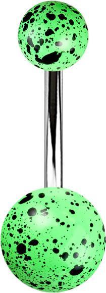 Image du produit Star Piercing Banane argentée avec deux boules vertes en couleur (Acrylique, sans laiton, Acier chirurgical 316L)