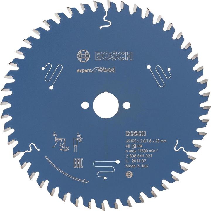 Bosch Professional Zubehör Kreissägeblatt Expert for Wood, 165 x 20 x 2,6 mm, 48