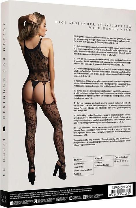 Produktbild Le Désir Lace suspender bodystocking with round neck - O/S (One Size)