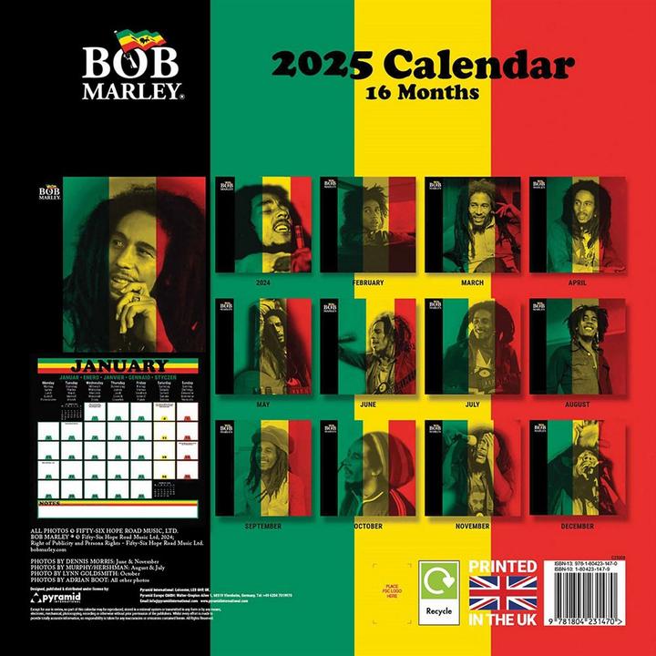 Actual product image Bob Marley 2025 Square Wall Calendar (30 x 30 cm)