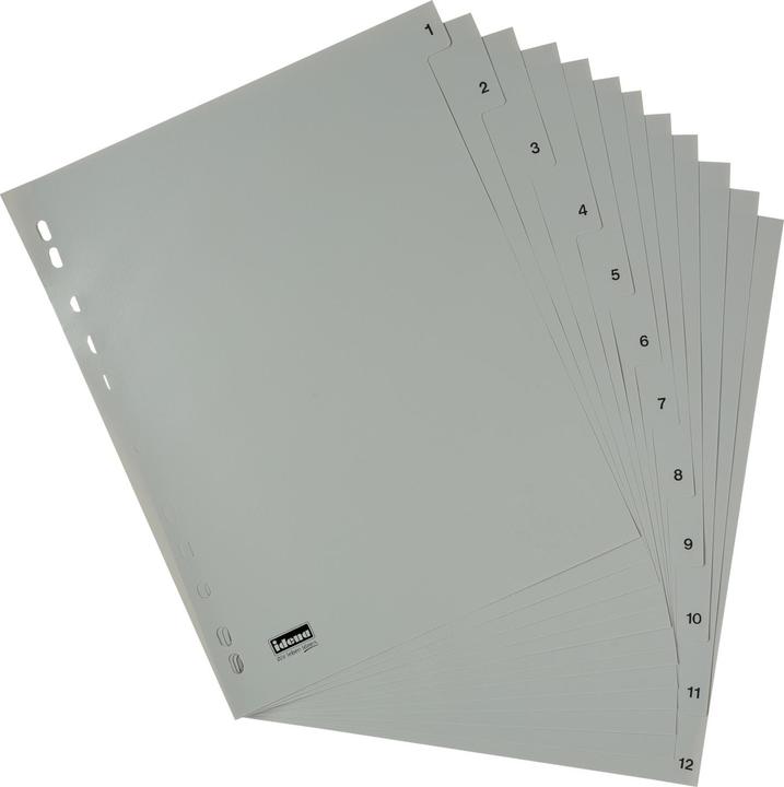 Image du produit Idena Répertoire en plastique A4 1 à 12 gris PP