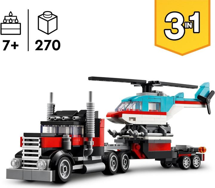 Image du produit LEGO 31146 Remorque surbaissée avec hélicoptère (31146, LEGO Creator 3-in-1)