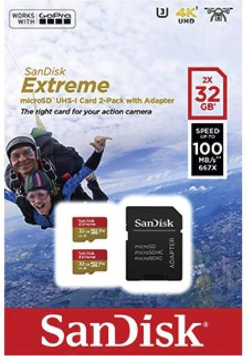 Actual product image SanDisk microSDHC ActionSC 32GB 2x Extr.100MB (32 GB, microSDHC, U3, UHS-I)