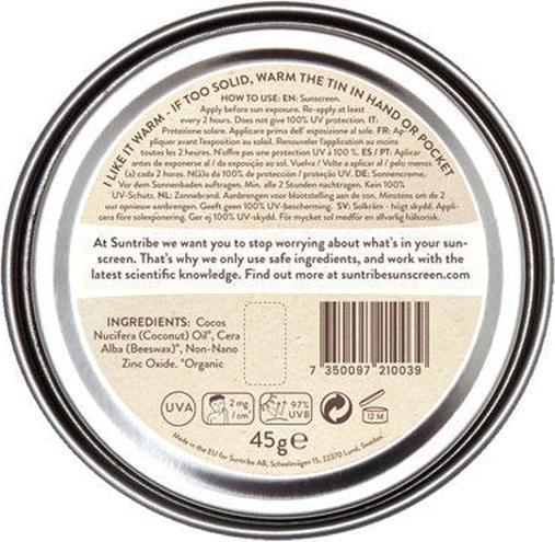 Suntribe Gesicht & Sport Bio-Zinksonnencreme White (Sonnencreme Gesicht, SPF 30, 45 g)