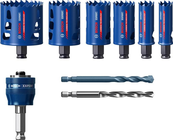 Produktbild Bosch Professional Zubehör EXPERT Tough Material Lochsäge-Set, 22/25/35/40/51/68 mm, 9-tlg. (51 mm, 22 mm, 68 mm, 35 mm, 40 mm, 25 mm)