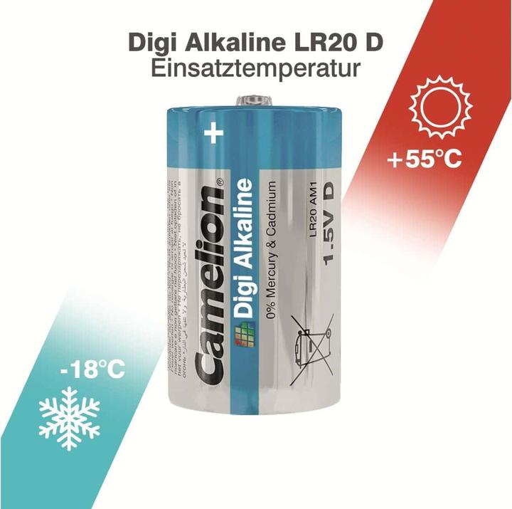 Immagine prodotto Camelion Batteria Digi Alcalina Mono D LR20 (2 pezzi) (2 pz., D, 21000 mAh)