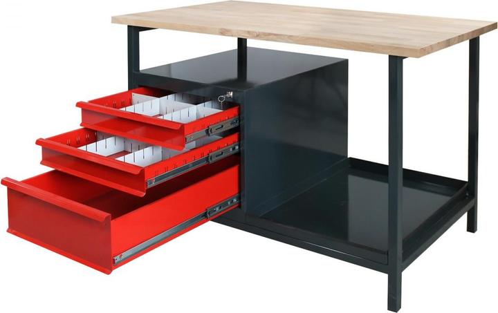 Produktbild Dema Werkbank Werktisch Arbeitstisch Werkstatt Tisch "Eko 3S" mit 3 Schubladen rot (60.50 cm, 120.50 cm)