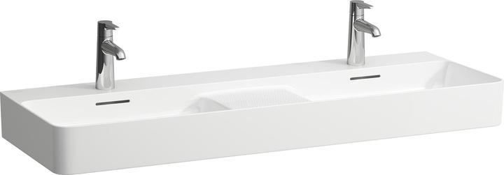 Actual product image Laufen VAL double washbasin, 3 tap holes, with overflow, 1200x420mm, semi-dry area centered, H814282 (1200 mm, 420 mm)