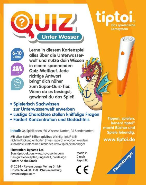 Immagine prodotto Ravensburger tiptoi 00192 Quiz Under Water, gioco a quiz per bambini dai 6 anni in su, per 1-4 giocatori (Tedesco)