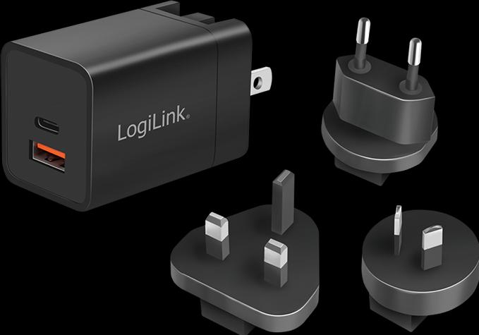 Actual product image LogiLink USB socket travel adapter, 1x USB-A, 1x USB-C, GaN technology, 30 W (30 W)