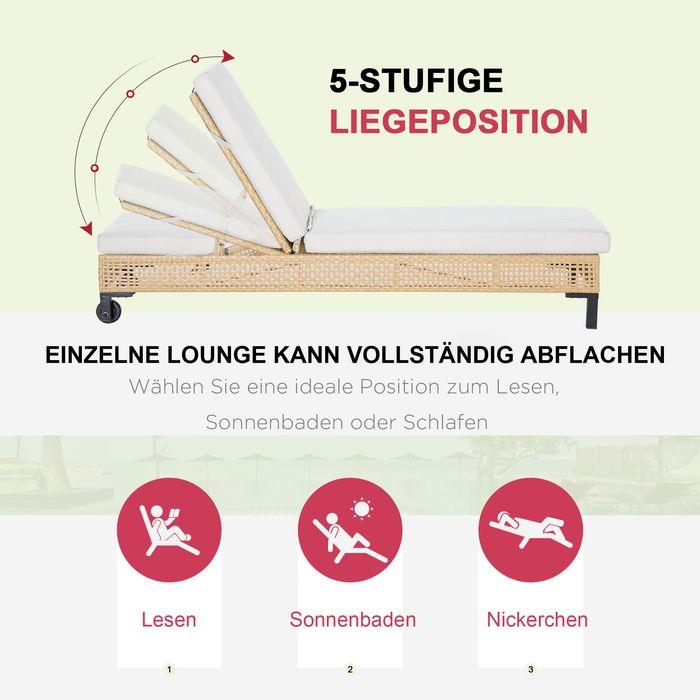 Produktbild Swisshandel24 Gartenmöbel Sonnenliege Gartenliege Liege mit Kissen 3-stufig verstellbar Rattanliege Stahl Natur 65 (200 cm)