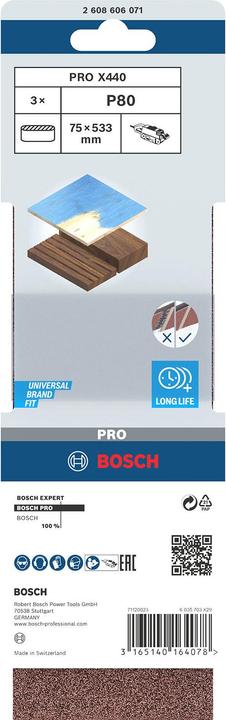 Immagine prodotto Bosch Professional Zubehör Nastro abrasivo PRO X440, 75 x 533 mm, G80 (80)