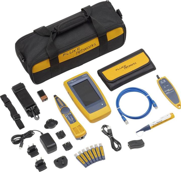 AC charger, Hanging strap, Rj45/11 universal coupler, Intellitone Pro 200 probe, Rj45-Rj45 patch cable, Test kit bag, LinkIQ cable+network tester Contains LinkIQ With remote IDs no. 1-7