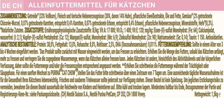 Nutritional values and ingredients Cat Chow Kitten 1,5kg (Puppy + kitten, 1 pcs., 1500 g)