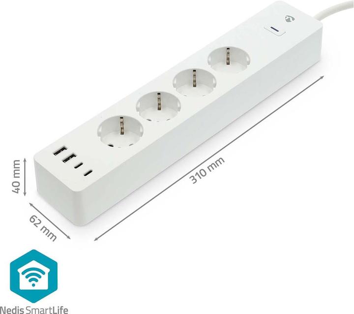 Actual product image Nedis SmartLife Power Strip Wi-Fi | Hybrid (CEE 7/7) / USB A / USB-C™ | 16 A | 3680 W | 2.00 m | 0 -