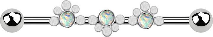 Produktbild Star Piercing Barbell silber zwei Kugeln gepunktete Welle drei Opale weiss (Chirurgenstahl 316L)