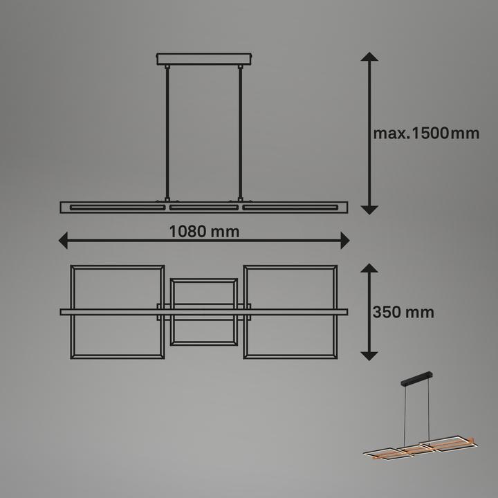 Image du produit Briloner Lampe LED suspendue, noir / bois, LED / 36W