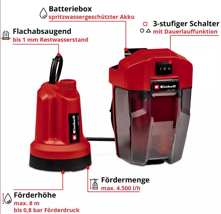 Immagine prodotto Einhell Batteria chiara pompa dell'acqua GE-SP 18 LL Li (1x4.0Ah) (Pompa da giardino)