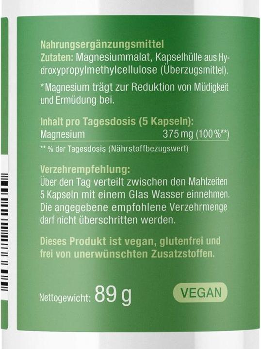 Nutritional values and ingredients Effective Nature Magnesium malate (150 Piece, Capsules, 100 g)