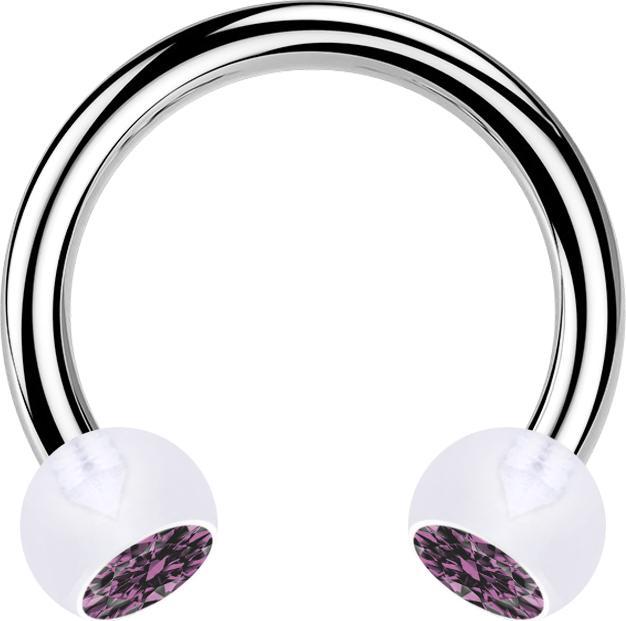 Immagine prodotto Star Piercing Campanile circolare in argento con due sfere di cristallo trasparente viola chiaro (senza ottone, Bioflex, Acciaio chirurgico 316L)