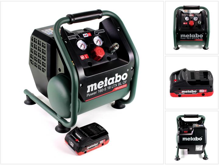 Productafbeelding Metabo Power 160-5 18 LTX BL OF Accu-compressor 18 V 8,0 bar Brushless + 1x LiHD accupack 4,0 Ah. (8 bar, 5 l)