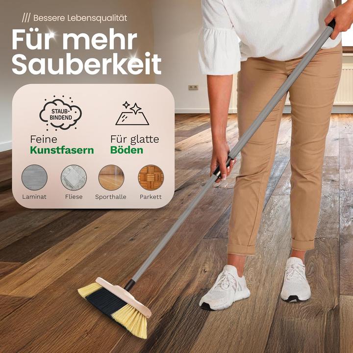 Actual product image Novaliv 1x Indoor broom with handle I fine synthetic bristles I Hand broom wood I Telescopic handle I House (1 pcs.)