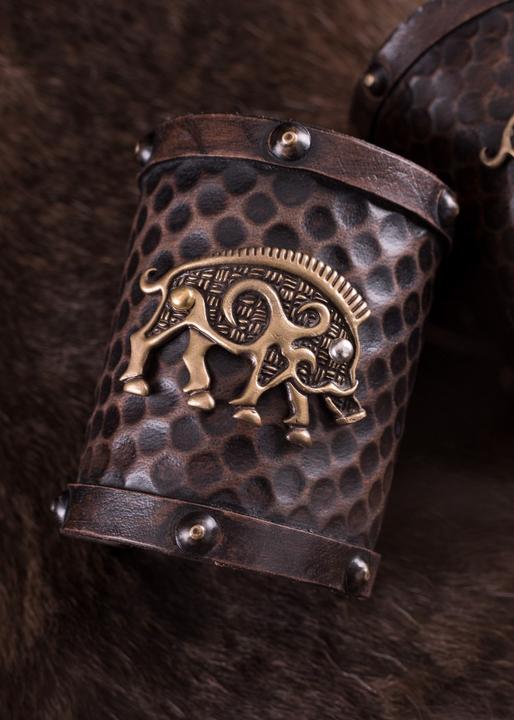 Produktbild Battle Merchant 2 Leder-Armschützer mit keltischem Wildschwein-Motiv