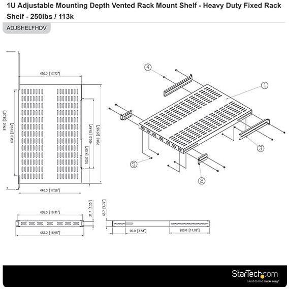 Produktbild StarTech 1 HE verstellbarer Schwerlast Fachboden für Server Rack/ Schrank bis 113 Kg - Fachboden Serversch...