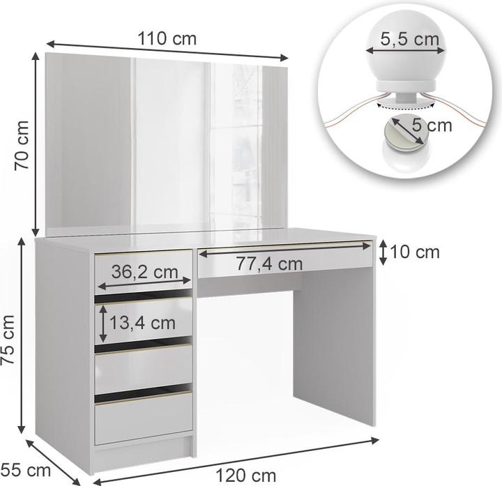 Immagine prodotto Vicco Sherry con illuminazione (120 x 75 x 55 cm)