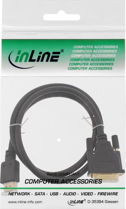 Produktbild InLine HDMI-DVI Kabel HDMI St auf DVI 18+1 St vergoldete Kontakte 15m (15 m, HDMI)