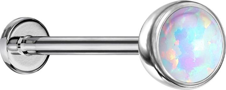 Actual product image Star Piercing Micro Threadless Labret silver hemisphere with opal white (Titanium G23, without brass)