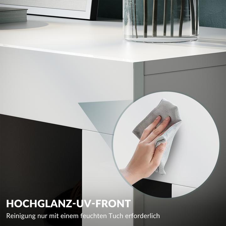 Produktbild SONNI Sideboard, Küchenschrank mit LED-Beleuchtung (in 12 Farben einstellbar), Weiss, Hochglanz, Aufb