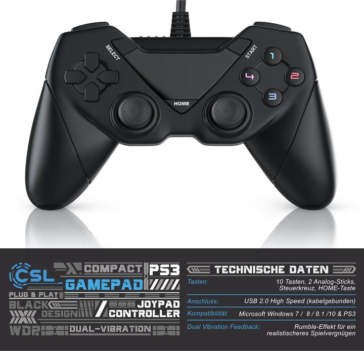 Actual product image CSL 2x Gamepad Set, Gaming USB Controller for Android, PC / PS3 / Playstation / Direct-Input / X-Input (Android, PC)
