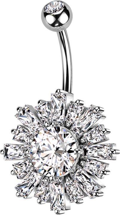 Produktbild Star Piercing Banane silber mit Kugel Kristall silber und Sonne Kristalle silber (Chirurgenstahl 316L, Messing)