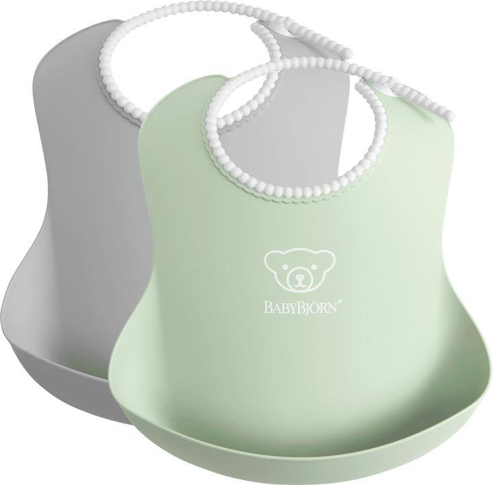 BabyBjörn Baby-Lätzchen, 2 Stück, Grau / Pulvergrün (4 Monate)