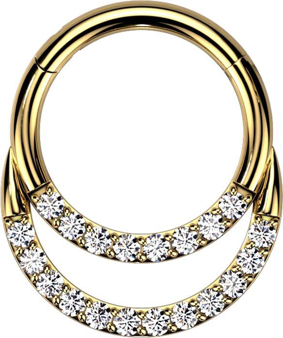 Star Piercing Micro Segmentring klappbar vergoldet doppel front Kristalle silber (Titan G23)