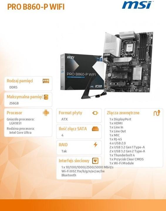 Actual product image MSI PRO B860-P WIFI (LGA 1851, Intel B860, ATX)