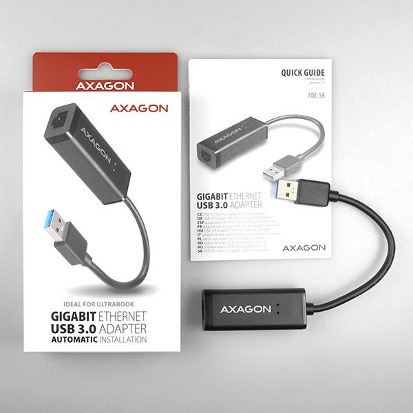 Actual product image Axagon ADE-SR Gigabit Ethernet 10/100/1000 Adapter - USB 3.0 Type A (USB 3.0, RJ45 (1x))