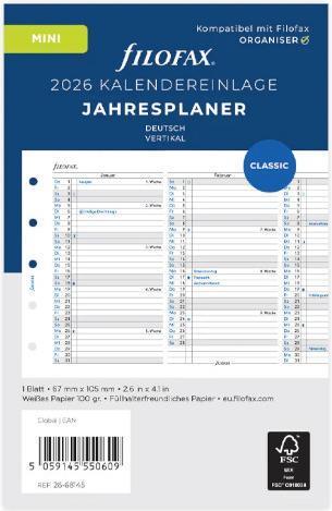 Valeurs nutritives et ingrédients Filofax MINI AGENDA ANNUEL 2026