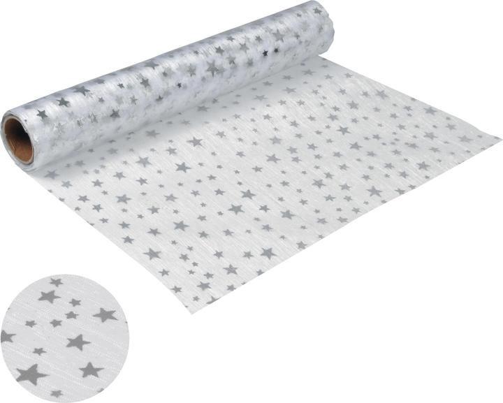 Produktbild Casativo Tischläufer silberne Sterne, Organza, individuell anpassbar, 28 cm x 5 m (28 x 5 cm)