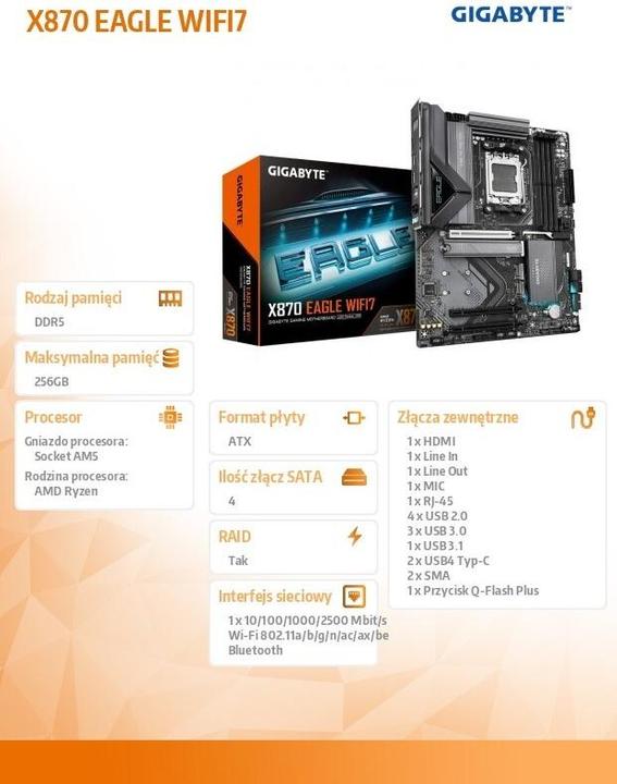 Produktbild Gigabyte X870 EAGLE WIFI7 (AM5, AMD X870, ATX)