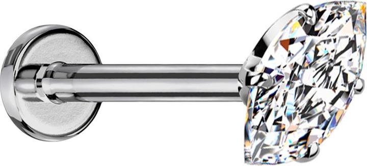 Star Piercing Micro Threadless Labret silber mit Oval Kristall silber gefasst (ohne Messing, Titan G23)