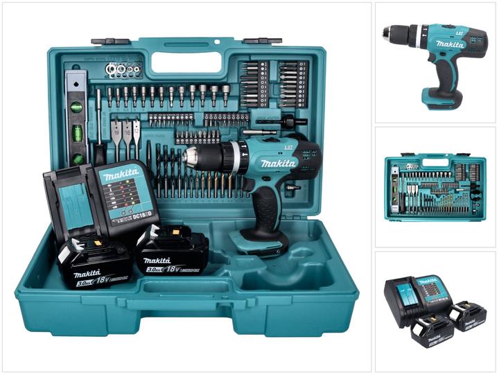 Produktbild Makita DHP 453 SF2X5 Akku Schlagbohrschrauber 18 V 42 Nm + 2x Akku 3,0 Ah + Ladegerät + 101 tlg. Zub (Akkubetrieb)