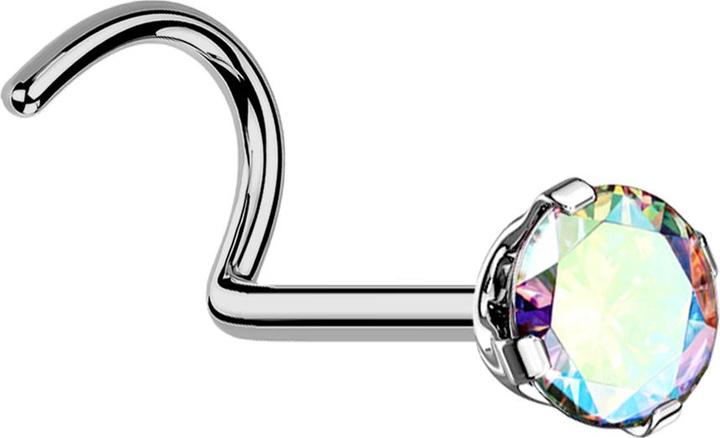 Star Piercing Nasenstecker gebogen silber runder Kristall multicolor gefasst (Titan G23, ohne Messing)