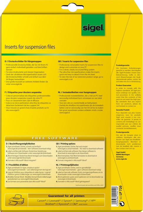 Actual product image Sigel PC insertion labels